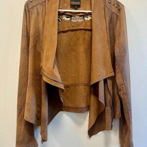 Shyanne Faux Suede Full Zip Waterfall Embroidery Lightweight Jacket Size Medium